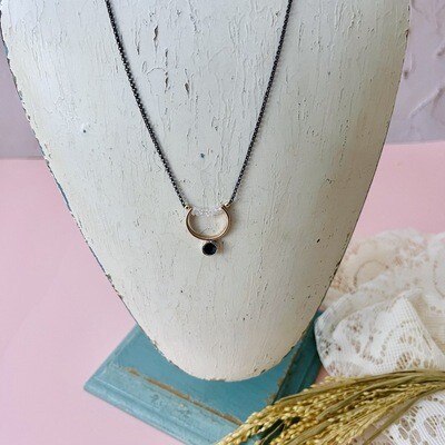 Handmade Necklace with curved pendant, faceted moonstones, oxi cup and on oxi sterling chain
