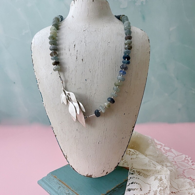 Handmade Silver Large Kyanite Beads with Toggle Leaf