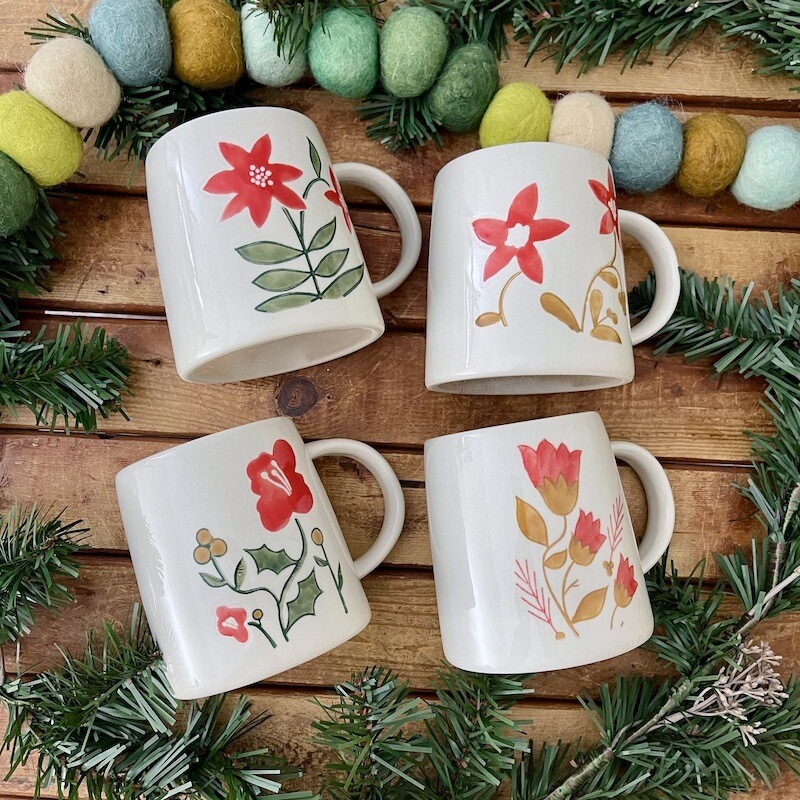 14 oz. Hand-Painted Stoneware Mug w/ Wax Relief Flowers