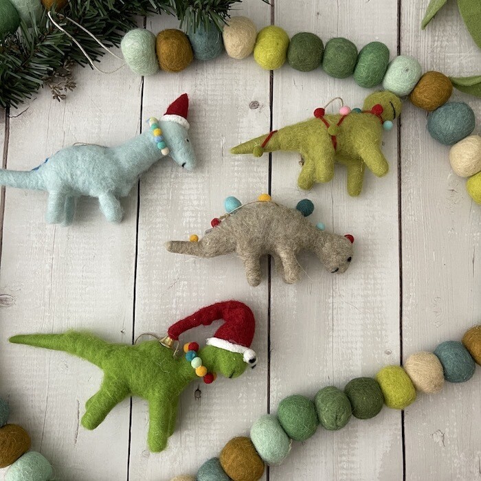 Wool Felt Dinosaur Ornament, 5"