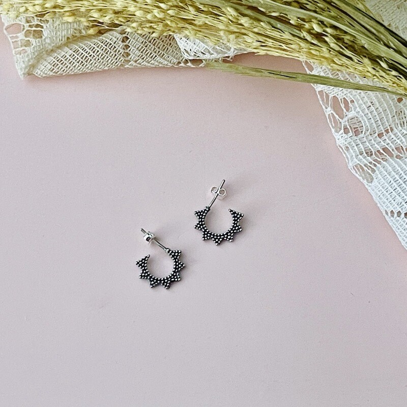 Silver Granulated Triangle Hoop Earrings