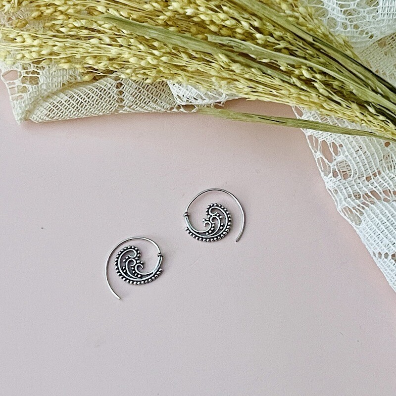 Silver Lined Beaded Wave Threader Hoop Earrings