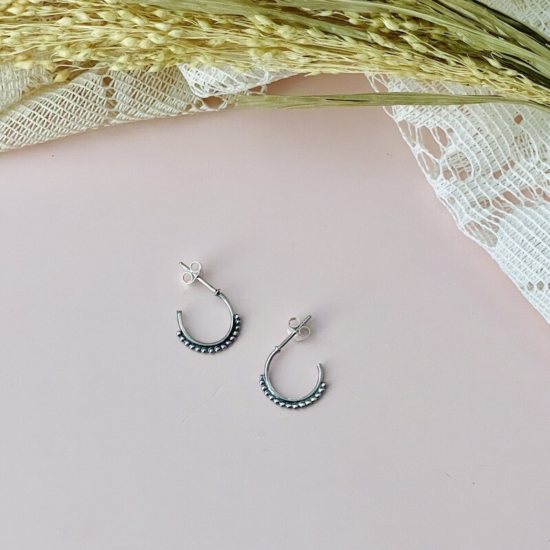 Silver Dot Bottom Hoop Earrings
