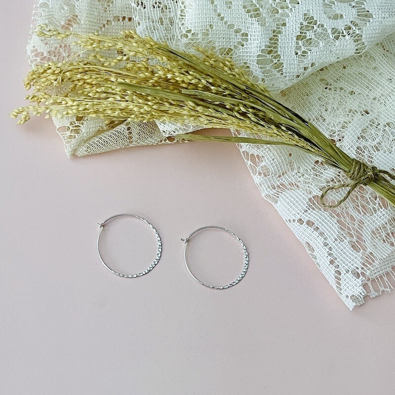 Hammered Silver Simple Hoop Earrings, Small