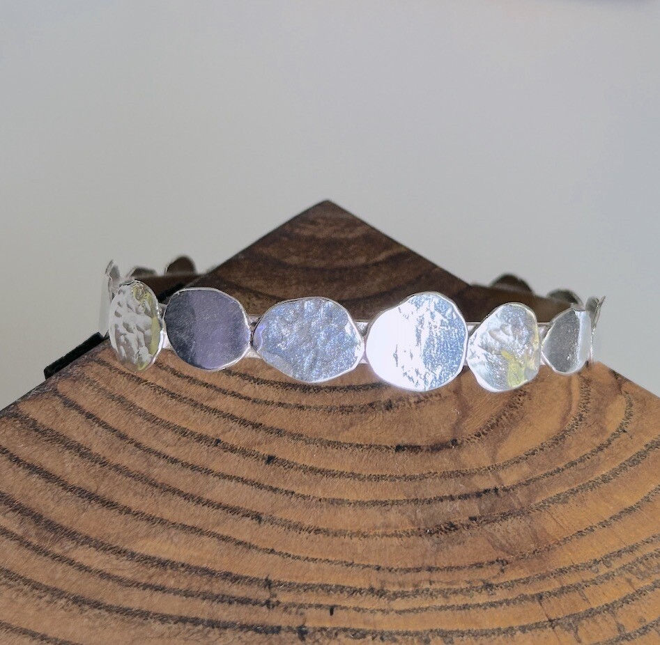 Handmade Silver Bracelet with recycled sterling silver pebble cuff