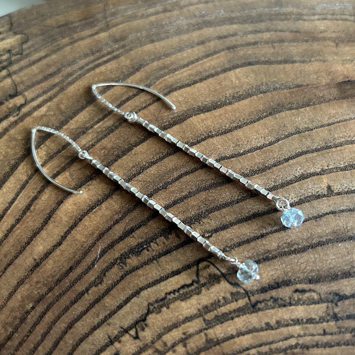 Handmade Silver Earrings with faceted bar, sky blue topaz rondelle