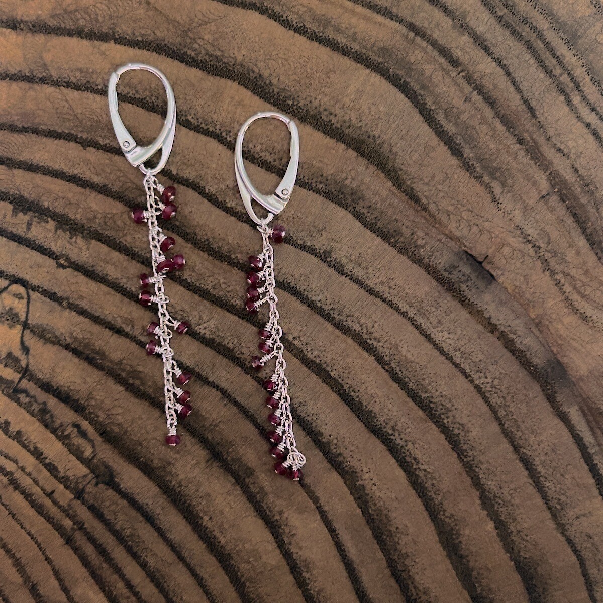Handmade Silver Earrings with ruby dangle