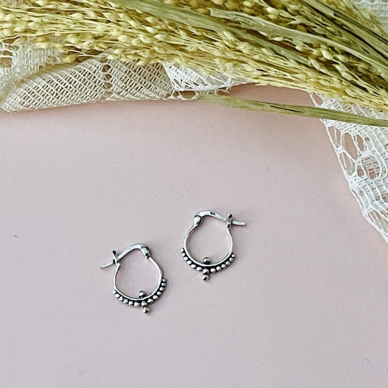 Sterling Silver Small Ball Rimmed Hinge Hoop Earrings