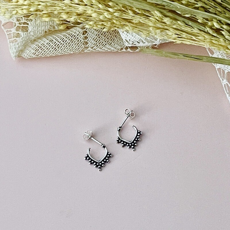 Silver Oxi Dot on Dot Hoop Earrings