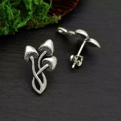 Silver Three Mushroom Stud Earrings