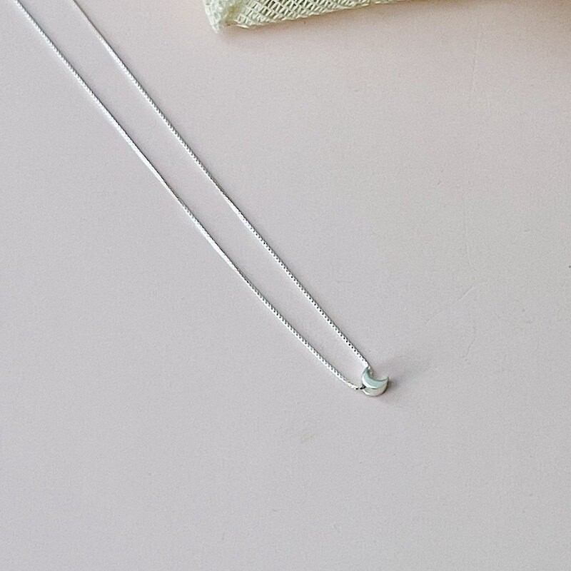 Tiny Crescent Moon Necklace, Silver