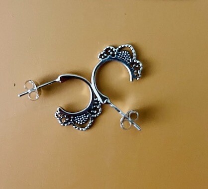 Sterling Silver  Small Half Round Detailed Hoop Earring