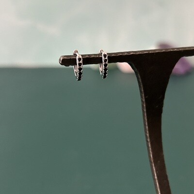 Black CZ Diamond Huggie Hoop Earrings in Silver