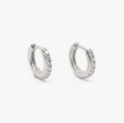 CZ Diamond Huggie Hoop Earrings in Silver