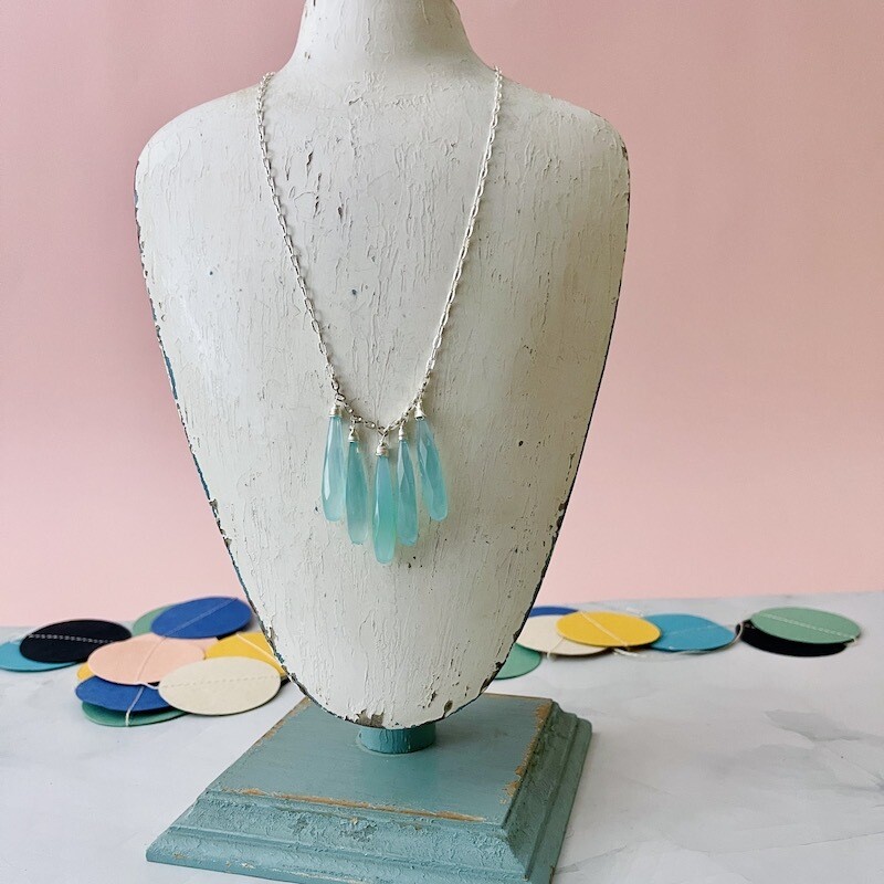 Handmade Silver Necklace with 5 peruvian chalcedony briolette