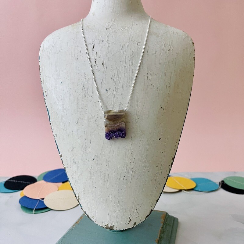 Handmade Silver Necklace with raw amethyst