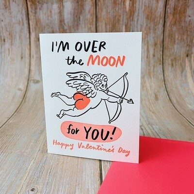 Over the Moon Cupid Valentine&#39;s Day Card