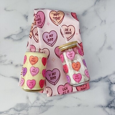 Candy Hearts Can Glass Candle