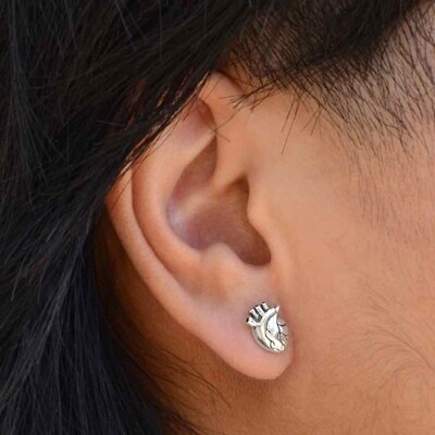 Sterling Silver Anatomical Heart Stud Earrings
