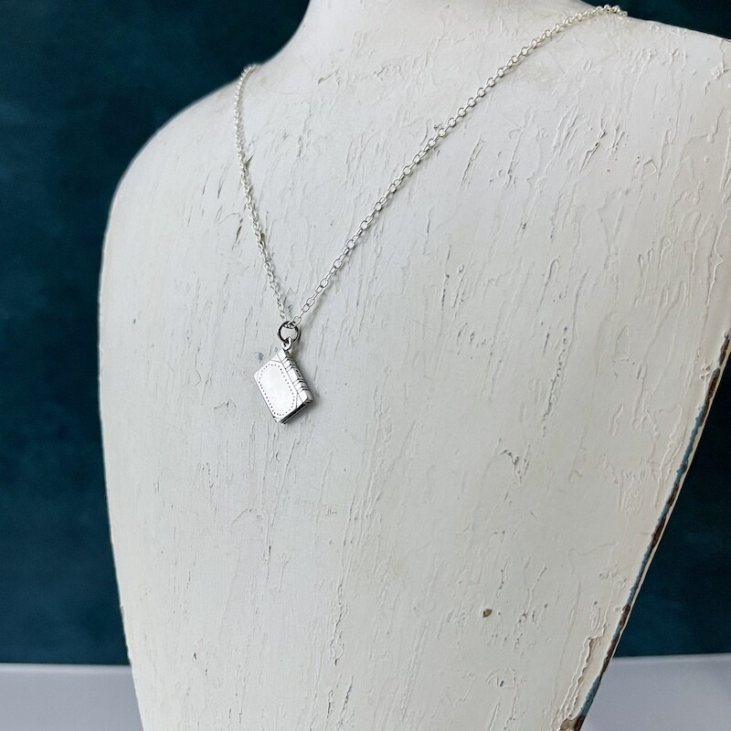 Silver Realistic Book Necklace