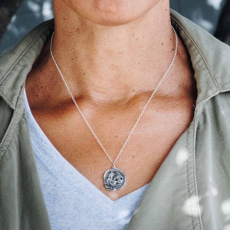 Silver Skull and Mushroom Necklace