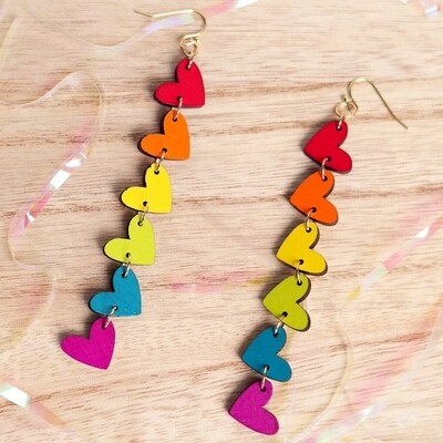 Rainbow Heart Chain Earrings by Le Chic Miami