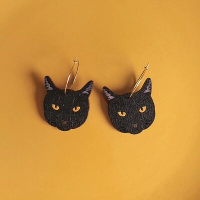 Black Cat Hoop Earrings by Le Chic Miami