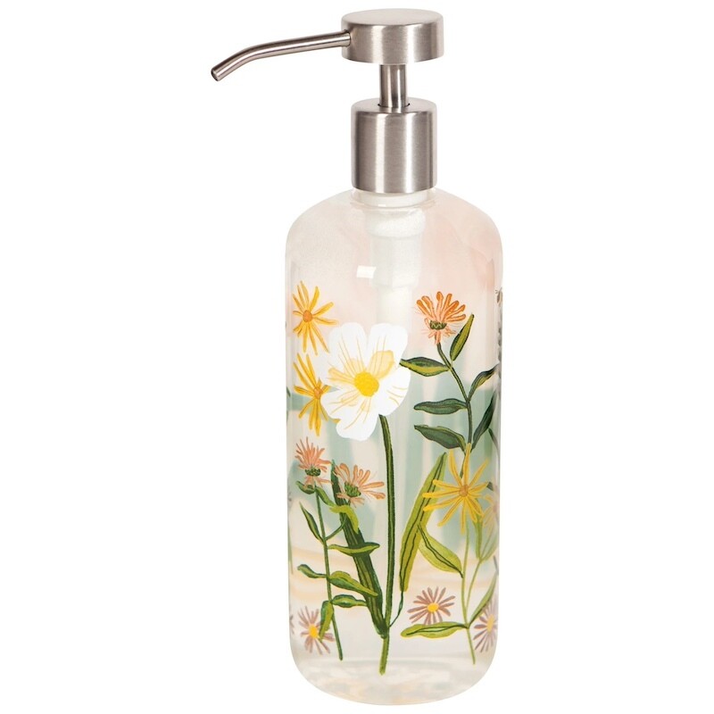 Bees &amp; Blooms Glass Soap Pump