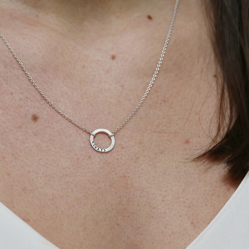 Diamond Dusted Silver Mini Karma Necklace