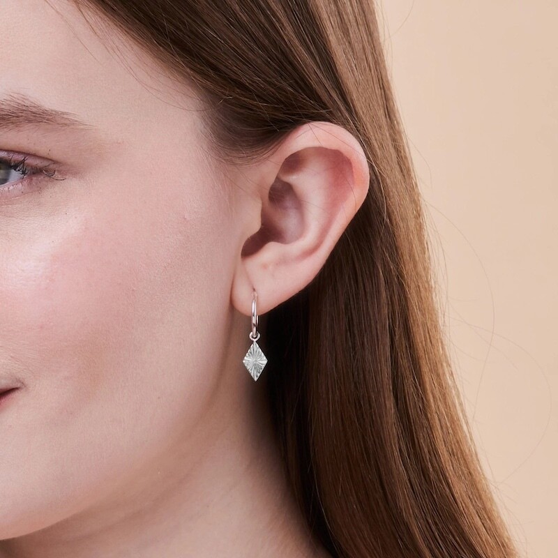Silver Hoops with Starburst Rhombus Dangle