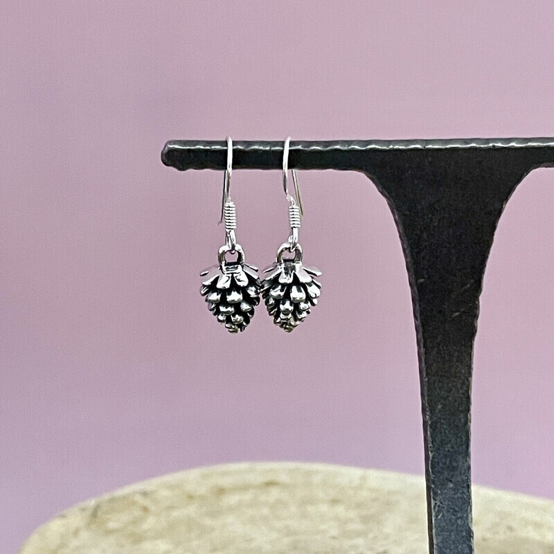 Pinecone Dangle Earrings, Sterling Silver