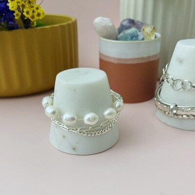 Handmade Pearl and Multi Chain Bracelet