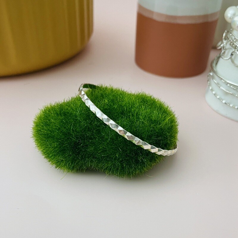 Handmade Wide Faceted Silver Bangle Bracelet