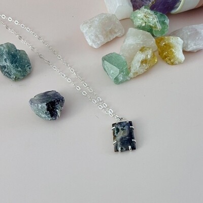 Handmade Silver Necklace with prong-set opalized fluorite