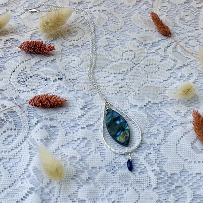 Handmade Silver Necklace with teardrop, large marquise labradorite, kyanite briolette