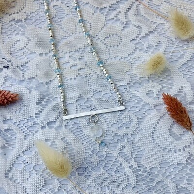 Handmade Necklace with Faceted Silver, Sky Blue Topaz and Moonstone