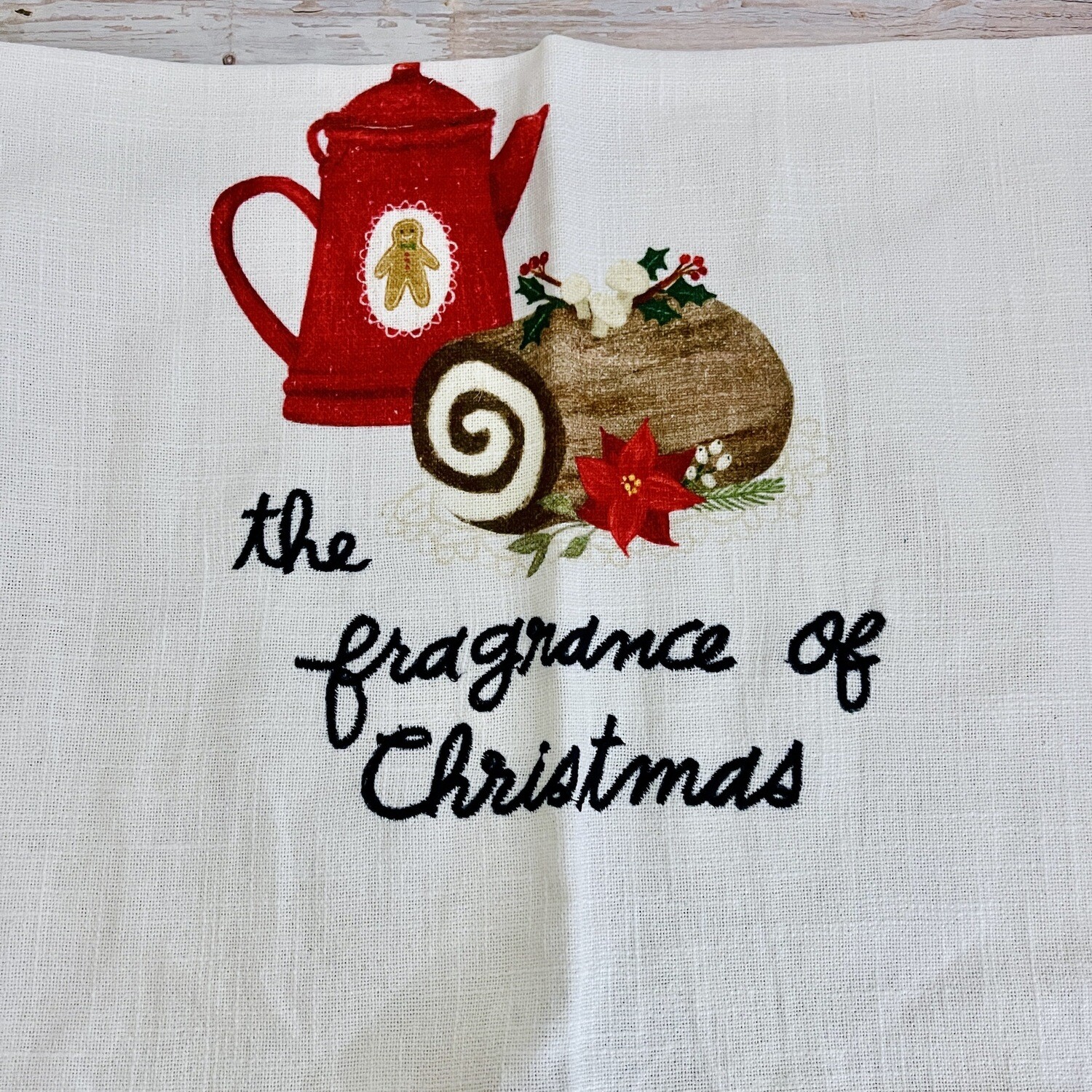 Cotton Printed Tea Towel, Style: Yule Log