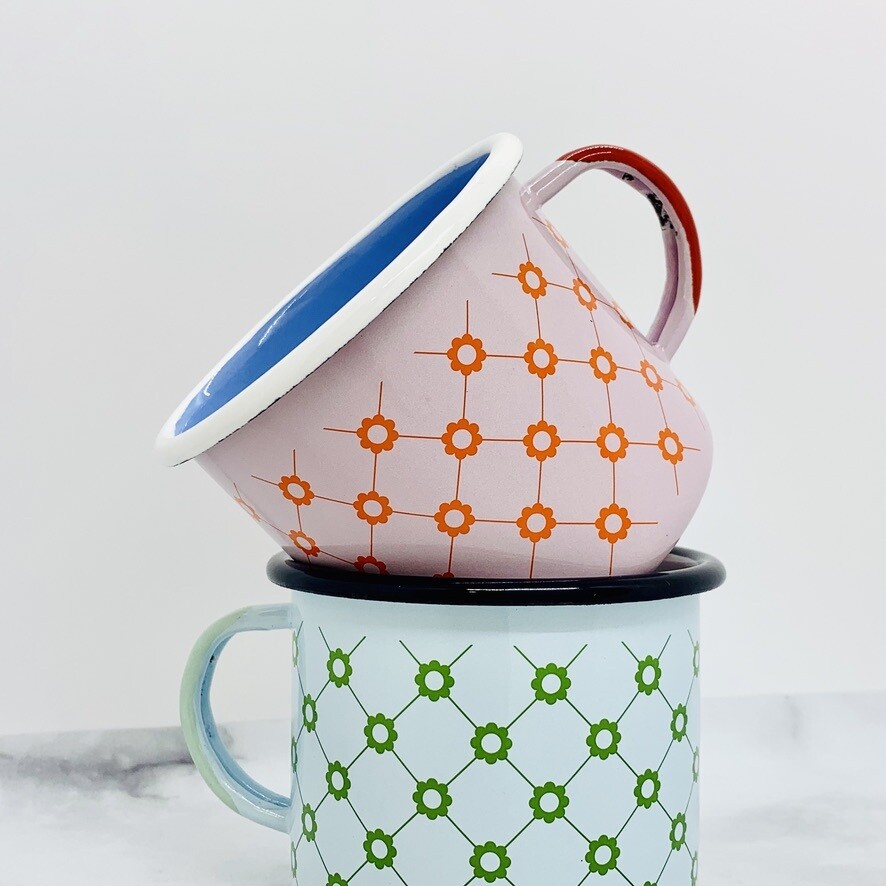 Enamel Camp Mug, Style: Floral Basket Pink