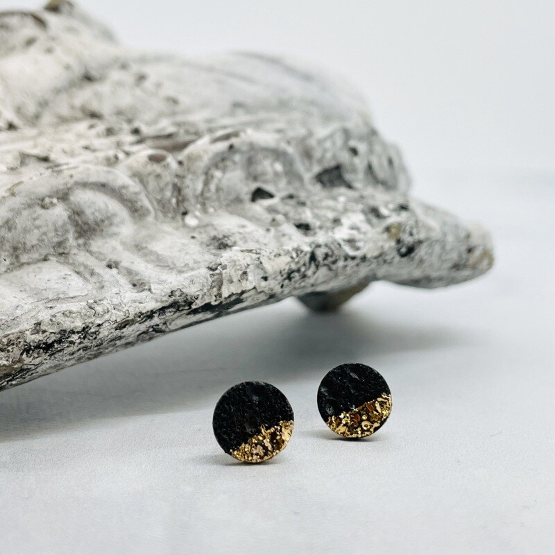 Lava Clay with Gold Luster Stud Earrings, Style: Circle