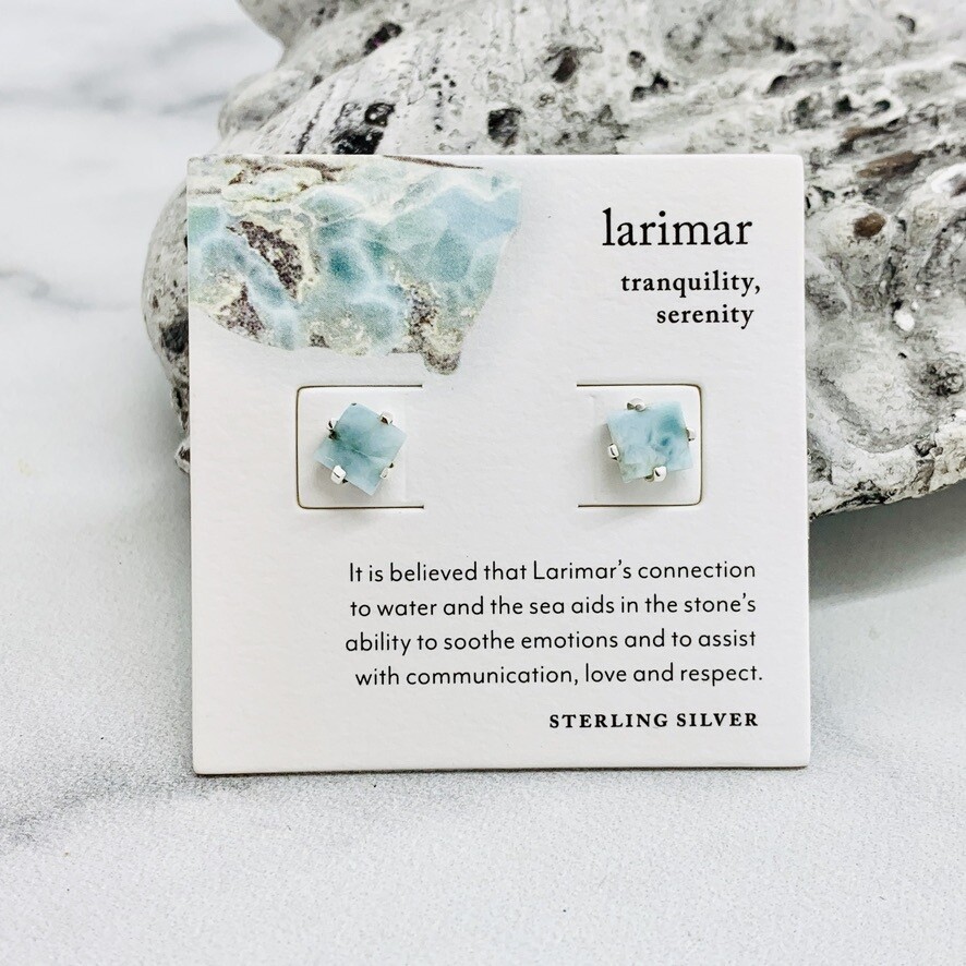 Raw Gemstone Stud Earrings, Stone: Larimar