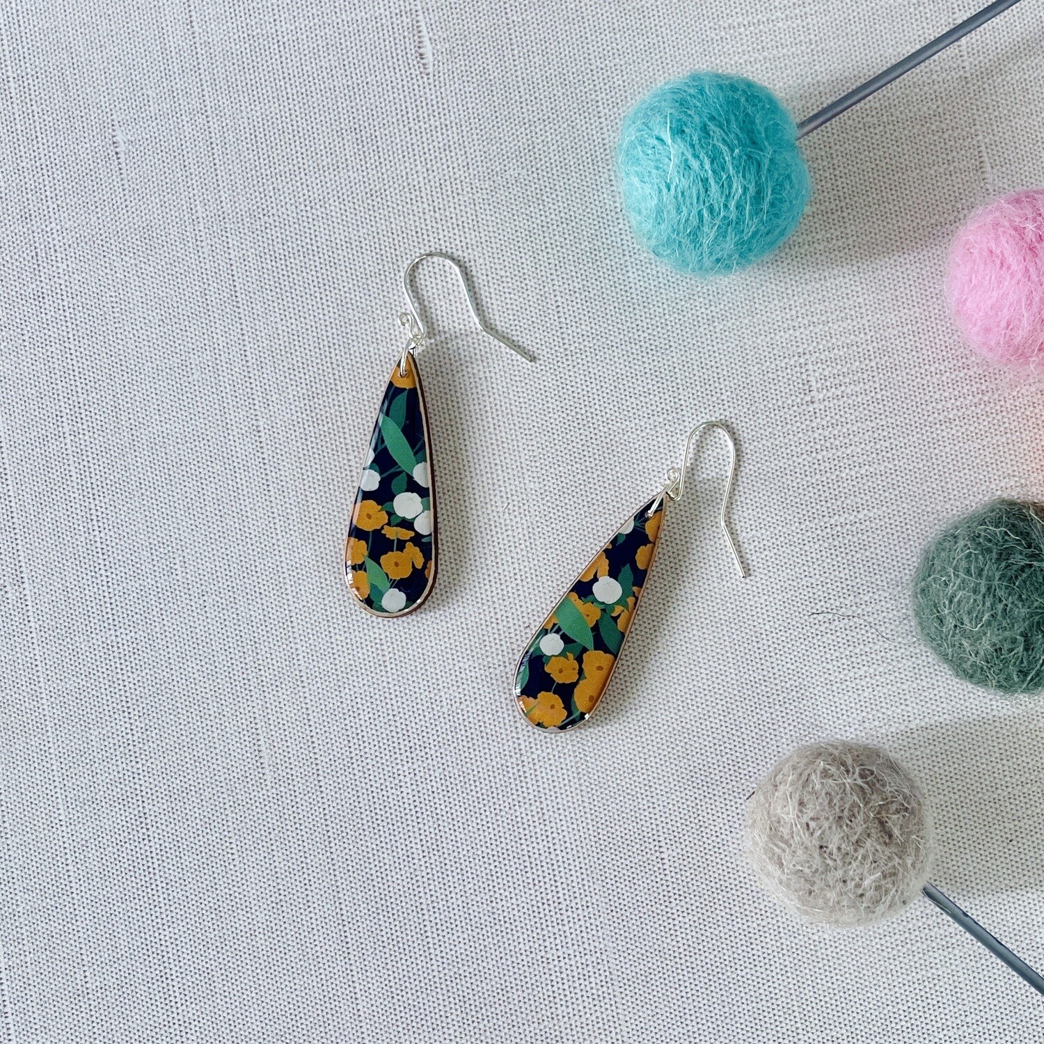 FW23 Teardrop Paper + Wood Earrings,, Style: Modern California Poppy