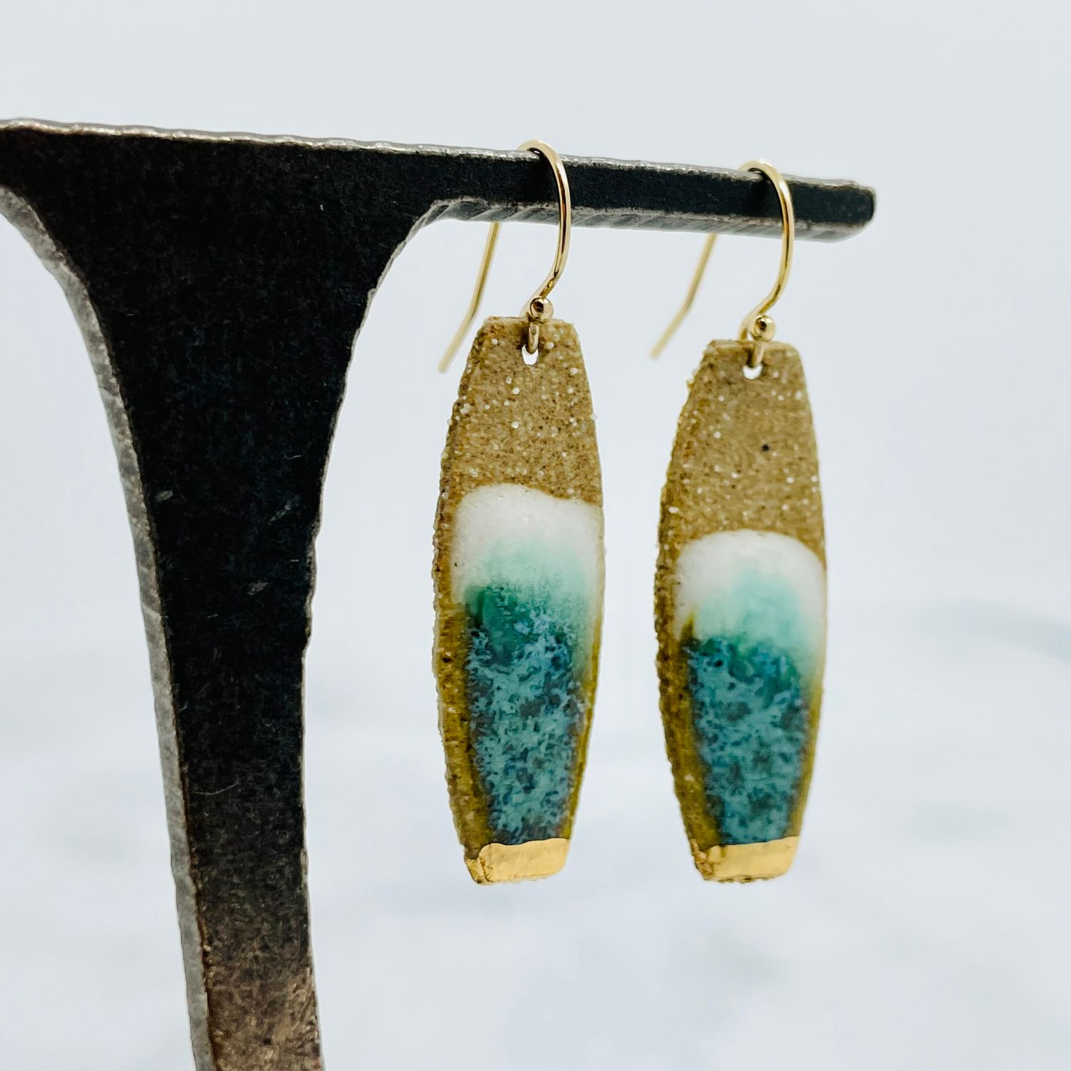Kailua Glazed Porcelain Earrings with Gold Luster, Style: Drop Board