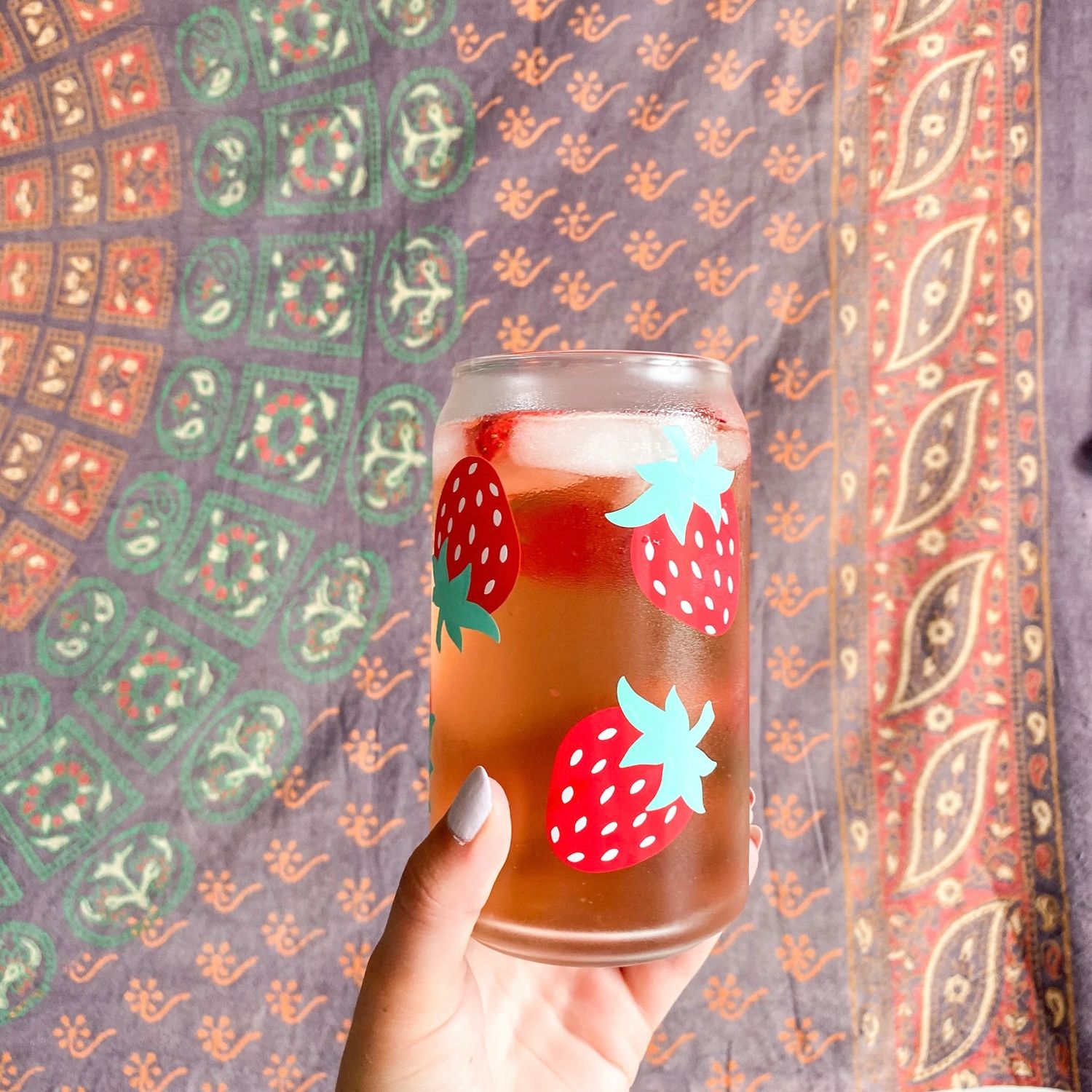 Printed Glass Can Cup, Style: Strawberry