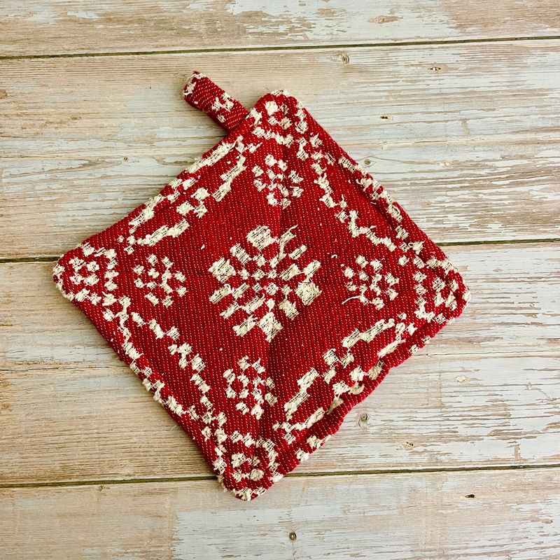 Square Woven Cotton Pot Holder 8&quot;, Color: Red