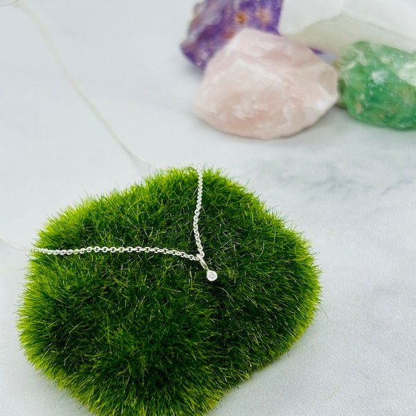 DIAMOND FLECK NECKLACE | tiny diamond solitaire  SS, Length: 14 &amp; 16&quot;
