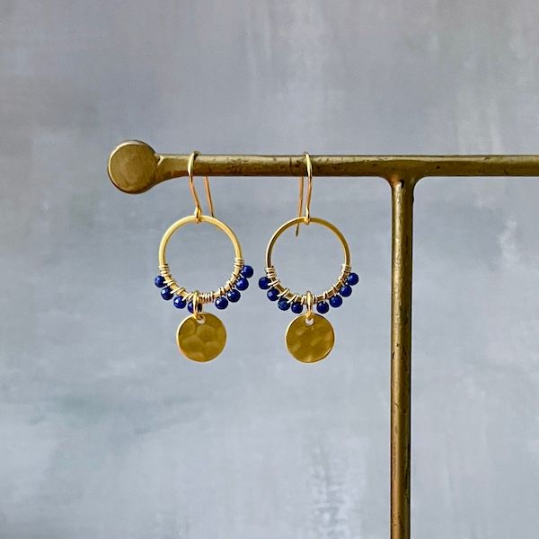 Lapis Lazuli Boho Summer Earrings, GF