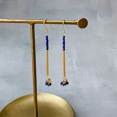 Long Lapis Modern Earrings , GF