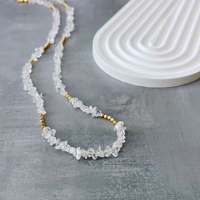 Quartz Chips and Goldfill Beads Layering Necklace, 28&quot;