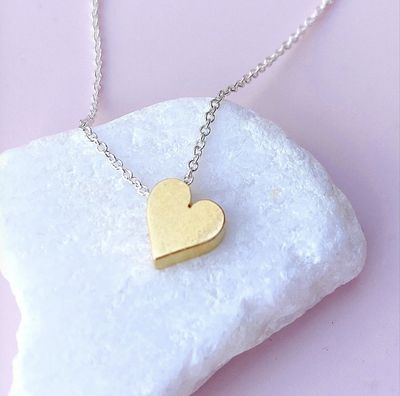 Tiny Mighty Goldfill Heart on Silver Chain Necklace