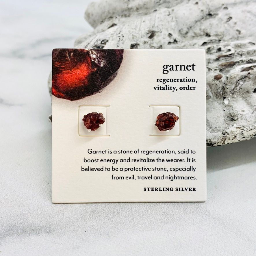 Silver Birthstone Stud Earrings, Stone: JAN - Garnet